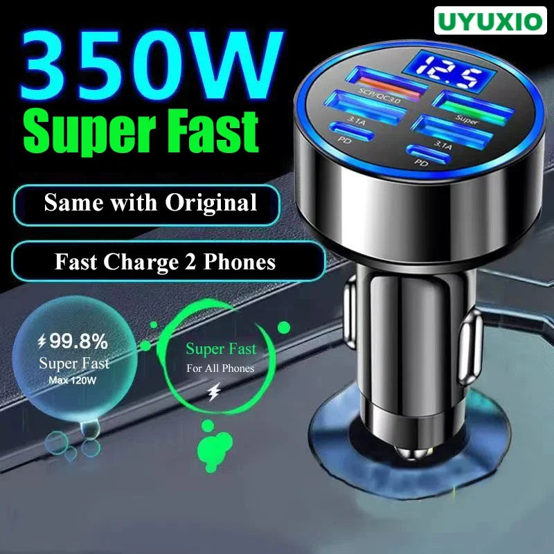 Car Charger Adapter with Voltage Display 6 in 1